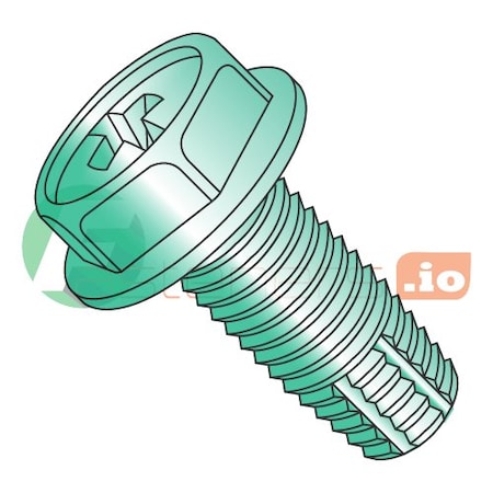 Newport Fasteners Thread Cutting Screw, #10-32 x 3/4 in, Green Zinc Plated Steel Hex Head Phillips Drive, 5000 PK 940476